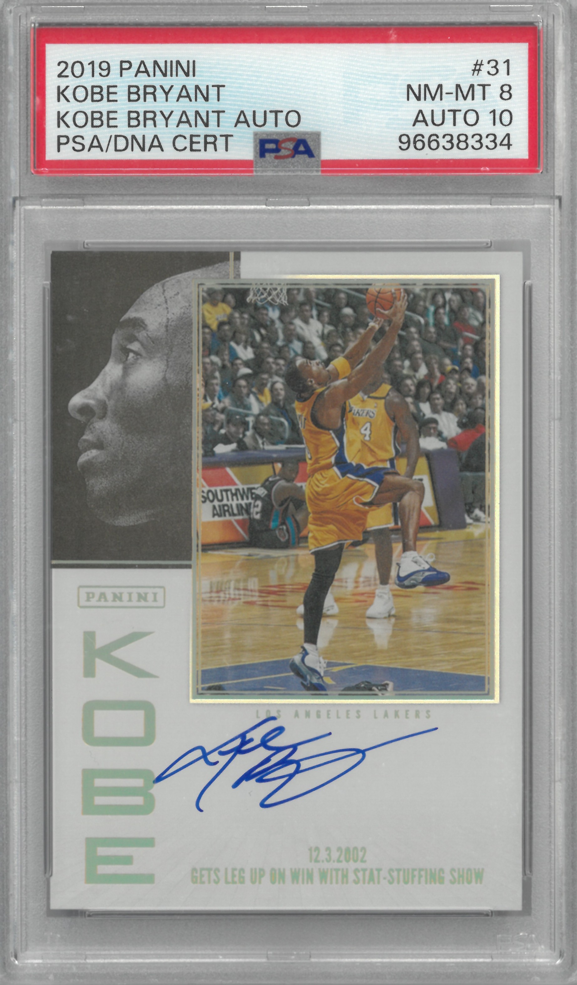 2019-20 PANINI "Kobe Bryant" Auto No.31【PSA(NM-MT8)(AUTO10)】(コービー・ブライアント)