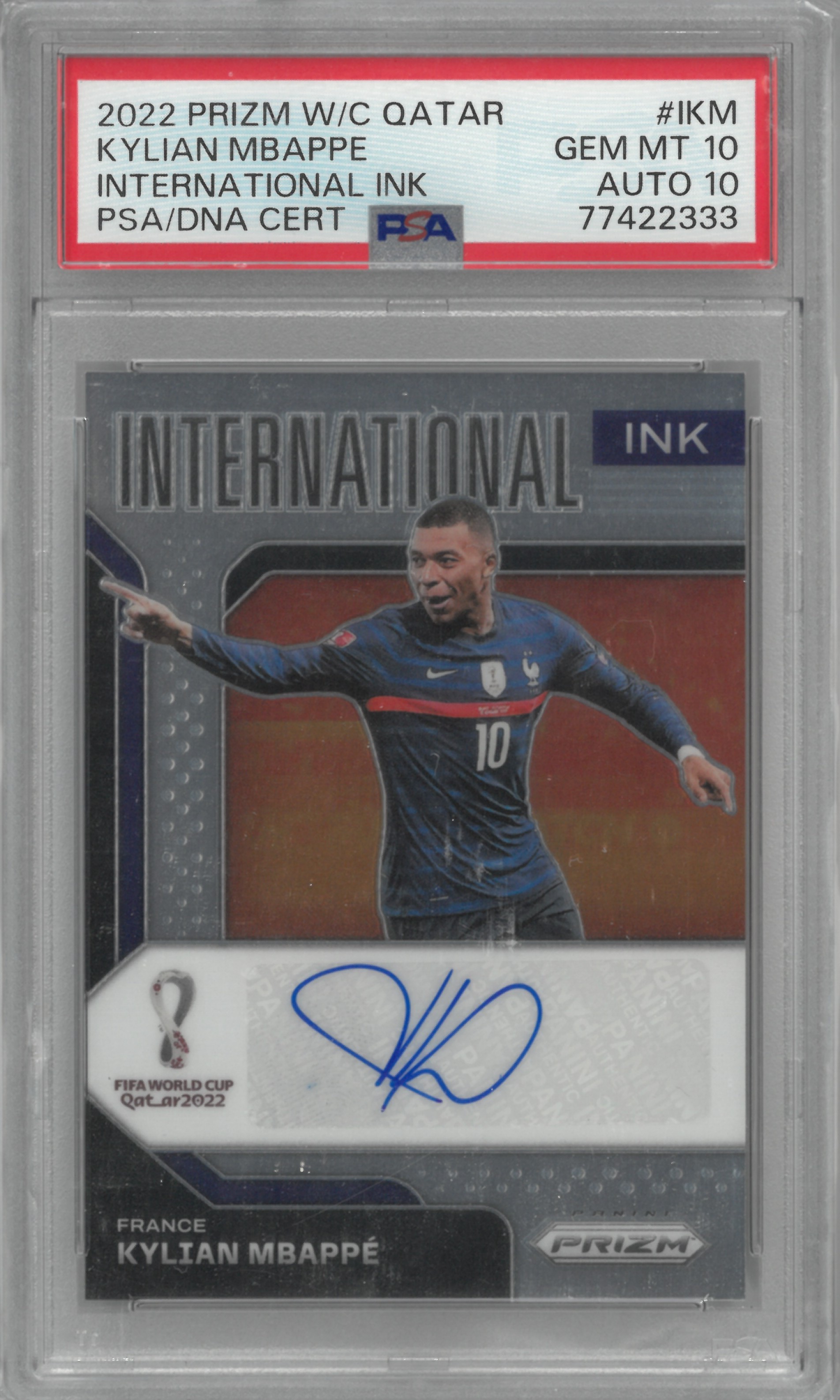 2022 PANINI PRIZM "Kylian Mbappe” Auto【PSA(GEM MT10)(AUTO10)】INTERNATIONAL No.I-KM(キリアン・エムバペ)