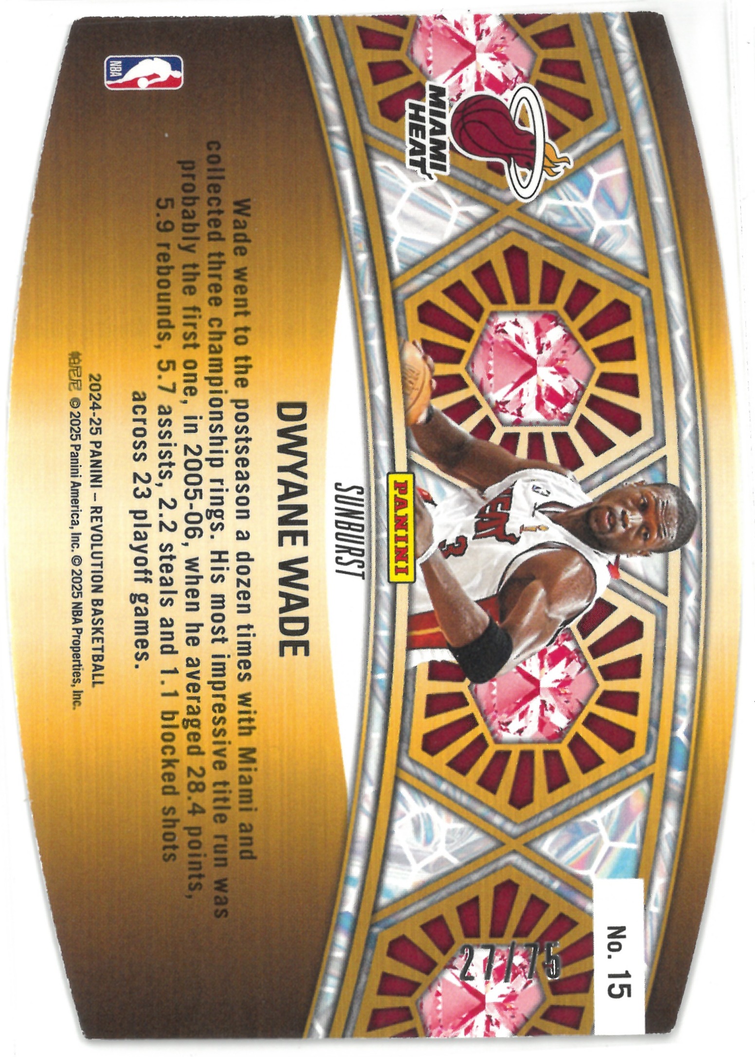 2024-25 PANINI REVOLUTION "Dwyane Wade"【27/75】Sunburst No.15(ドウェイン・ウェイド)
