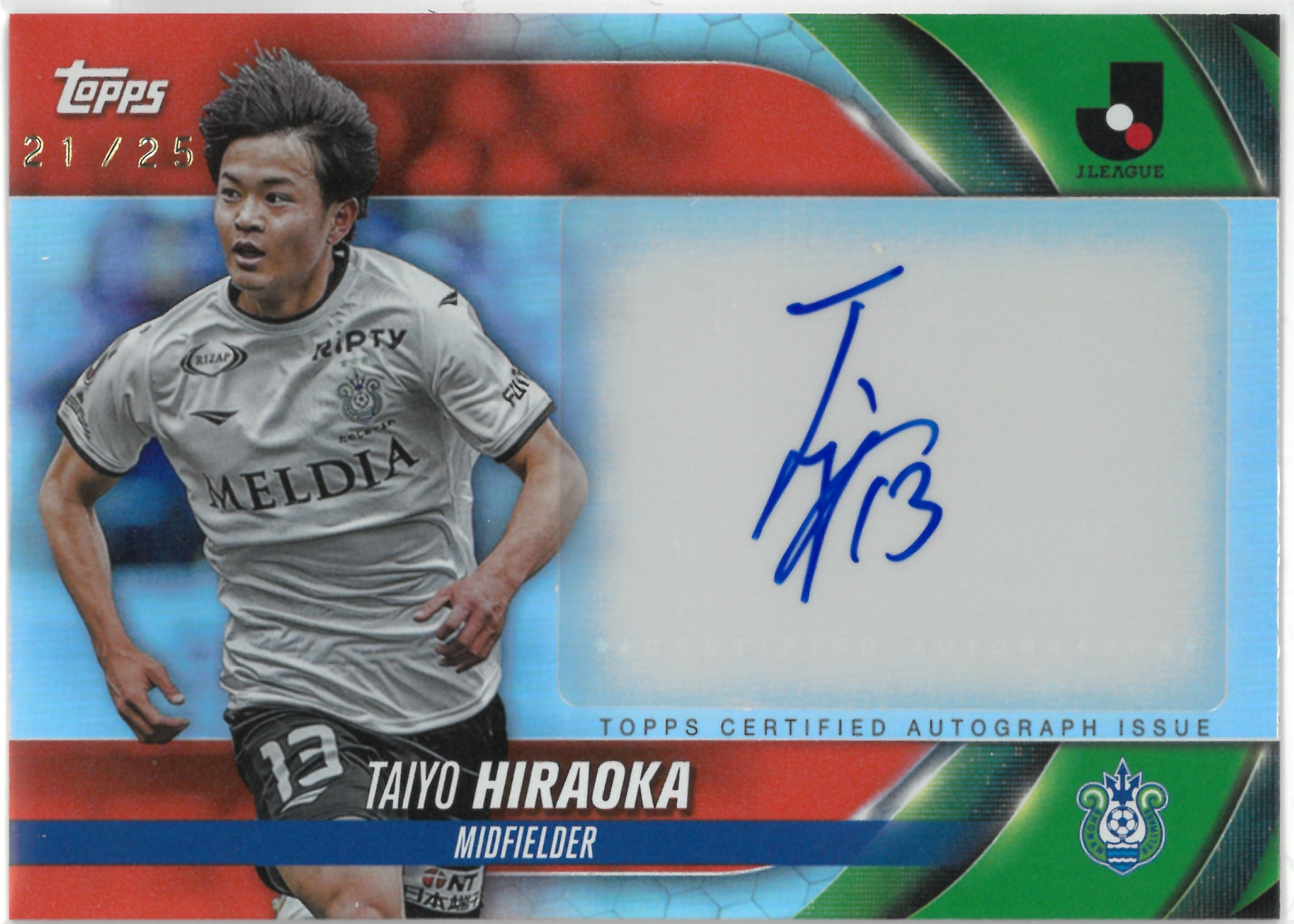 2024 Topps J.LEAGUE "Taiyo Hiraoka" Auto【21/25】#A-HK(平岡 大陽)