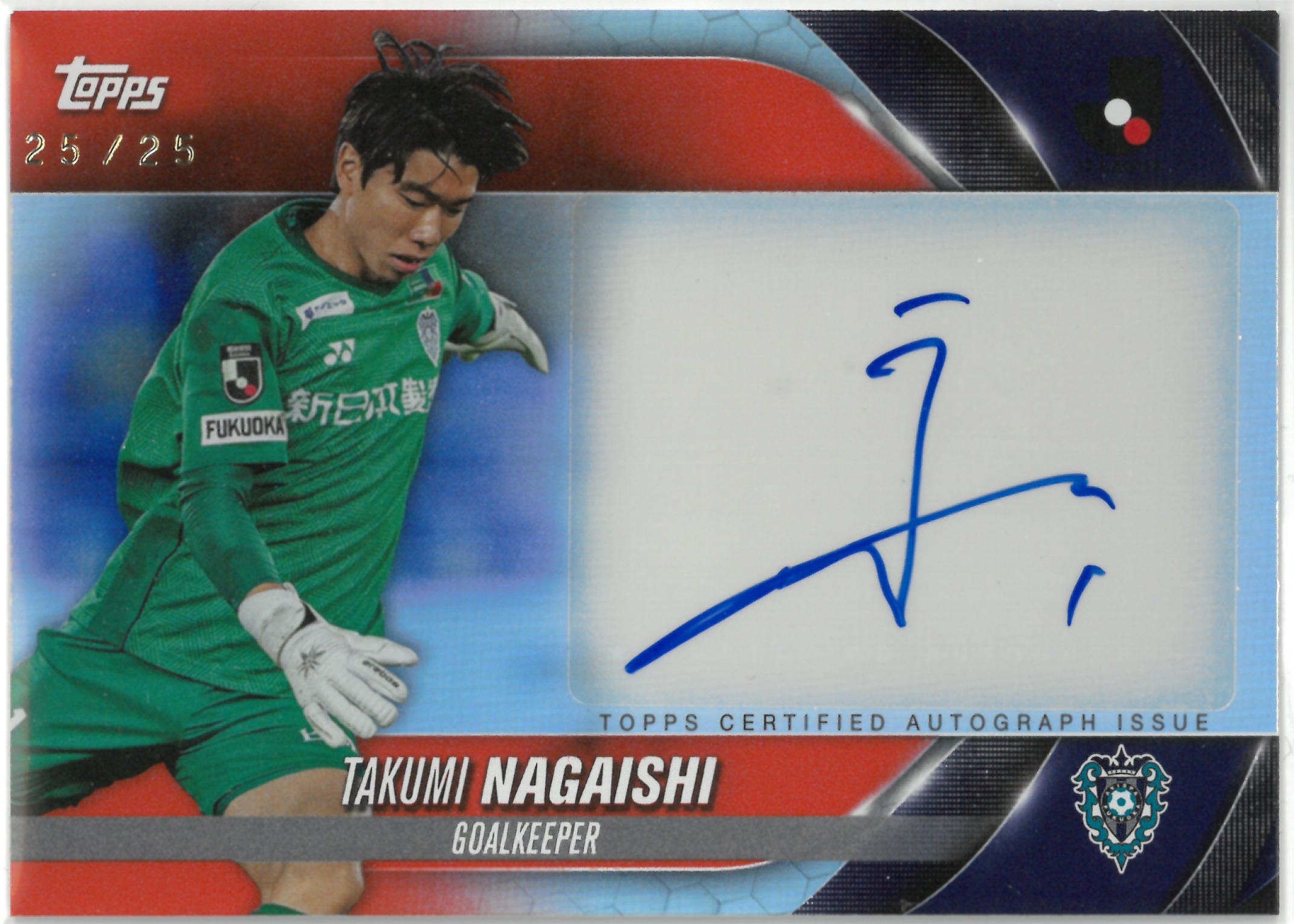 2024 Topps J.LEAGUE "Takumi Nagaishi" Auto 【25/25】#A-NG(永石 拓海)