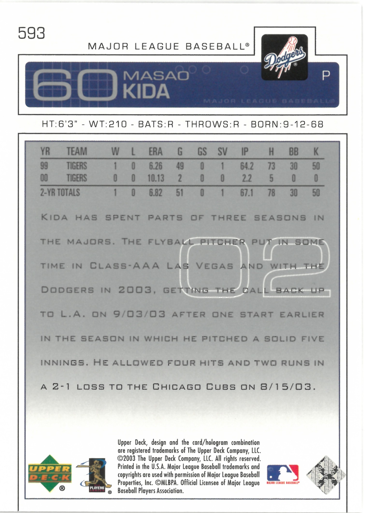 2003 Upper Deck "Masao Kida" #593(木田 優夫)