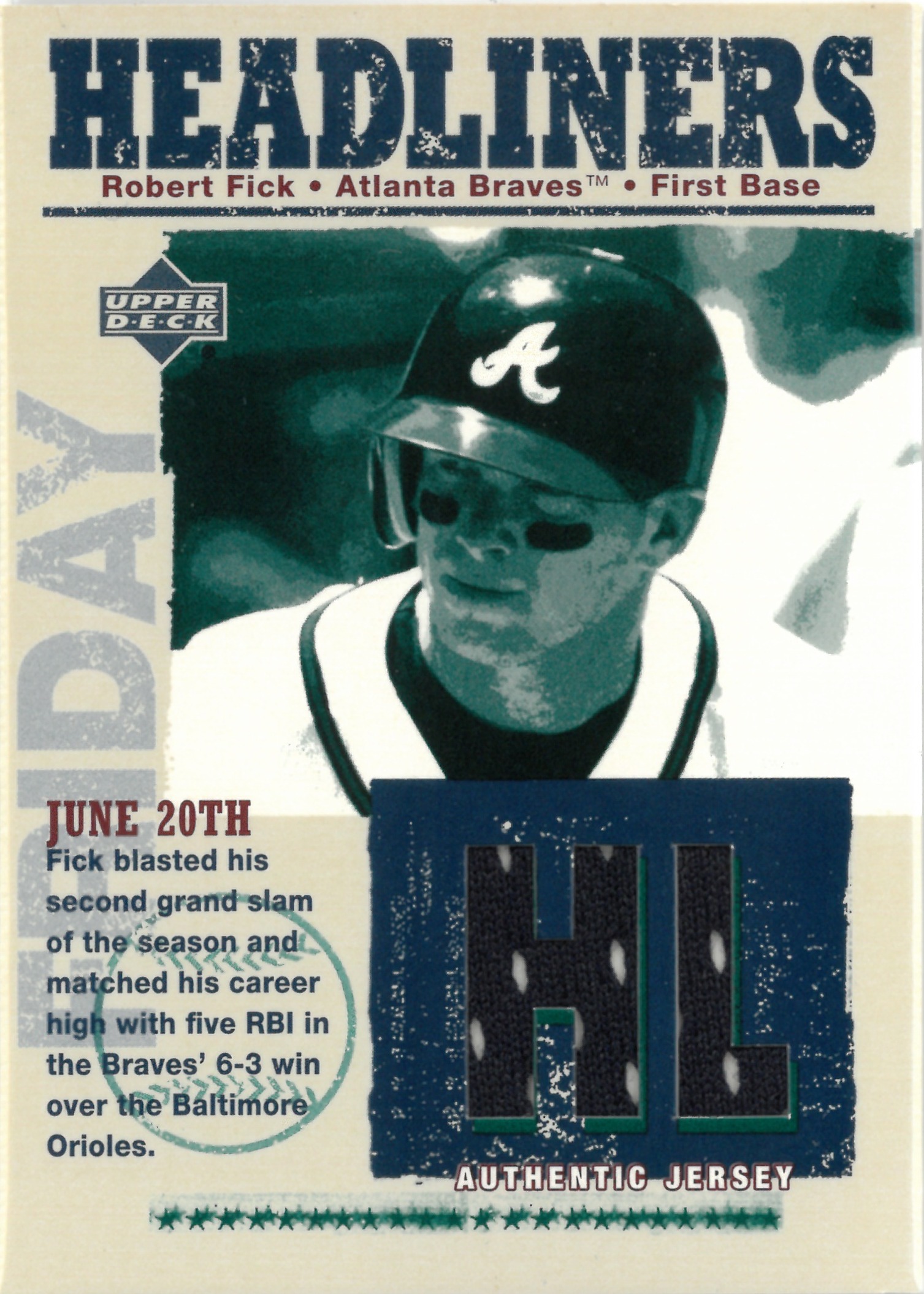 2003 Upper Deck "Robert Fick" Relic #HL-RF(ロバート・フィック)