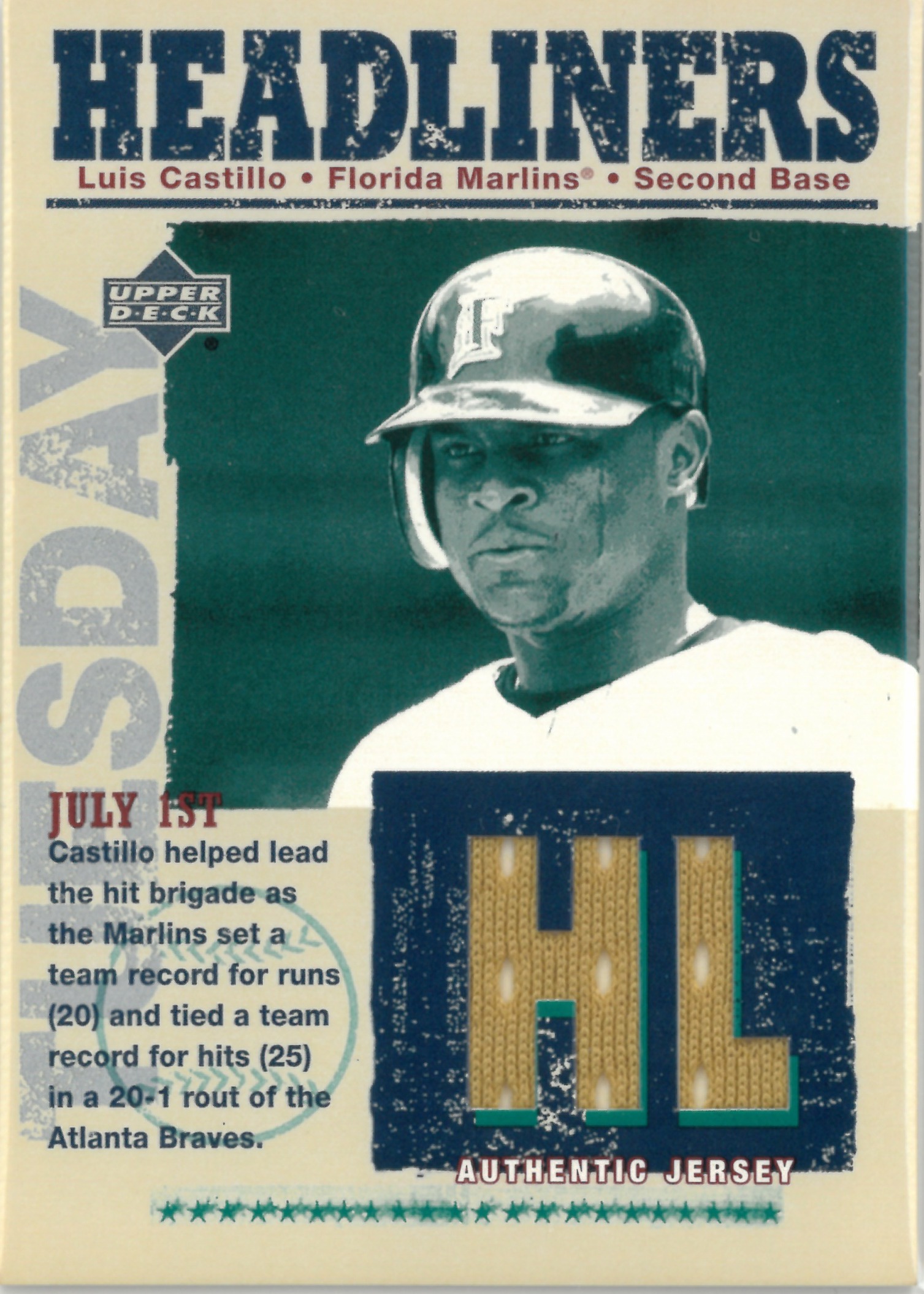 2003 Upper Deck "Luis Castillo" Relic #HL-LC(ルイス・カスティーヨ)