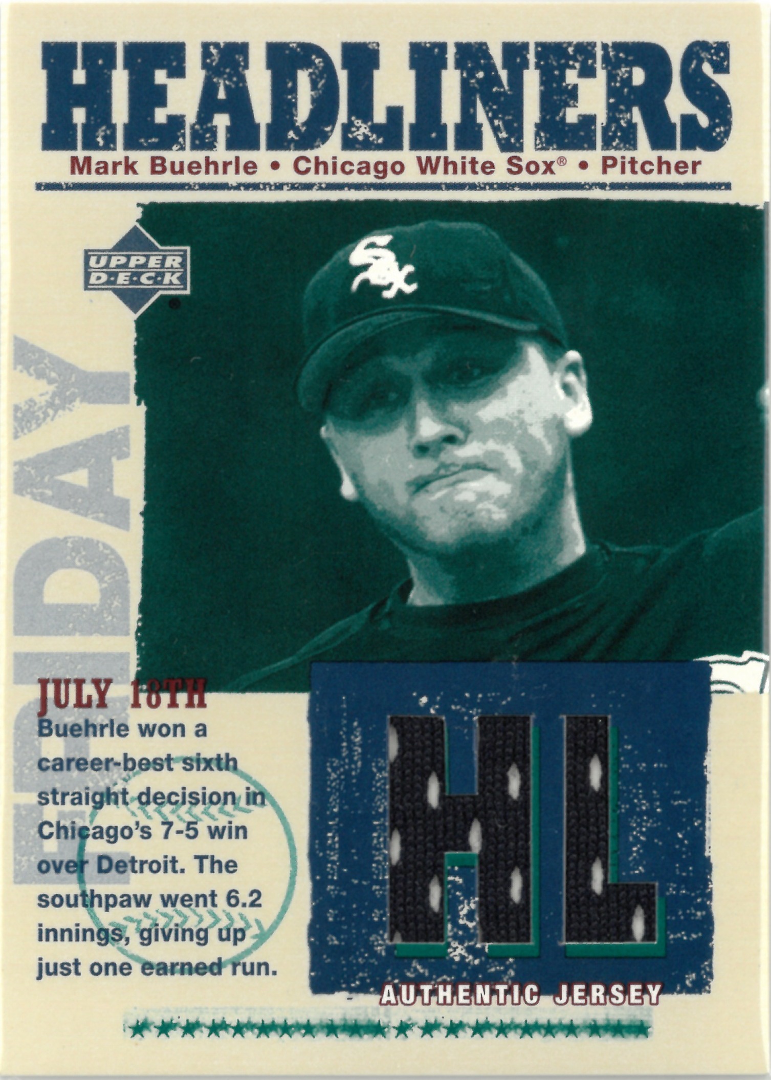 2003 Upper Deck "Mark Buehrle" Relic #HL-MB(マーク・バーリー)