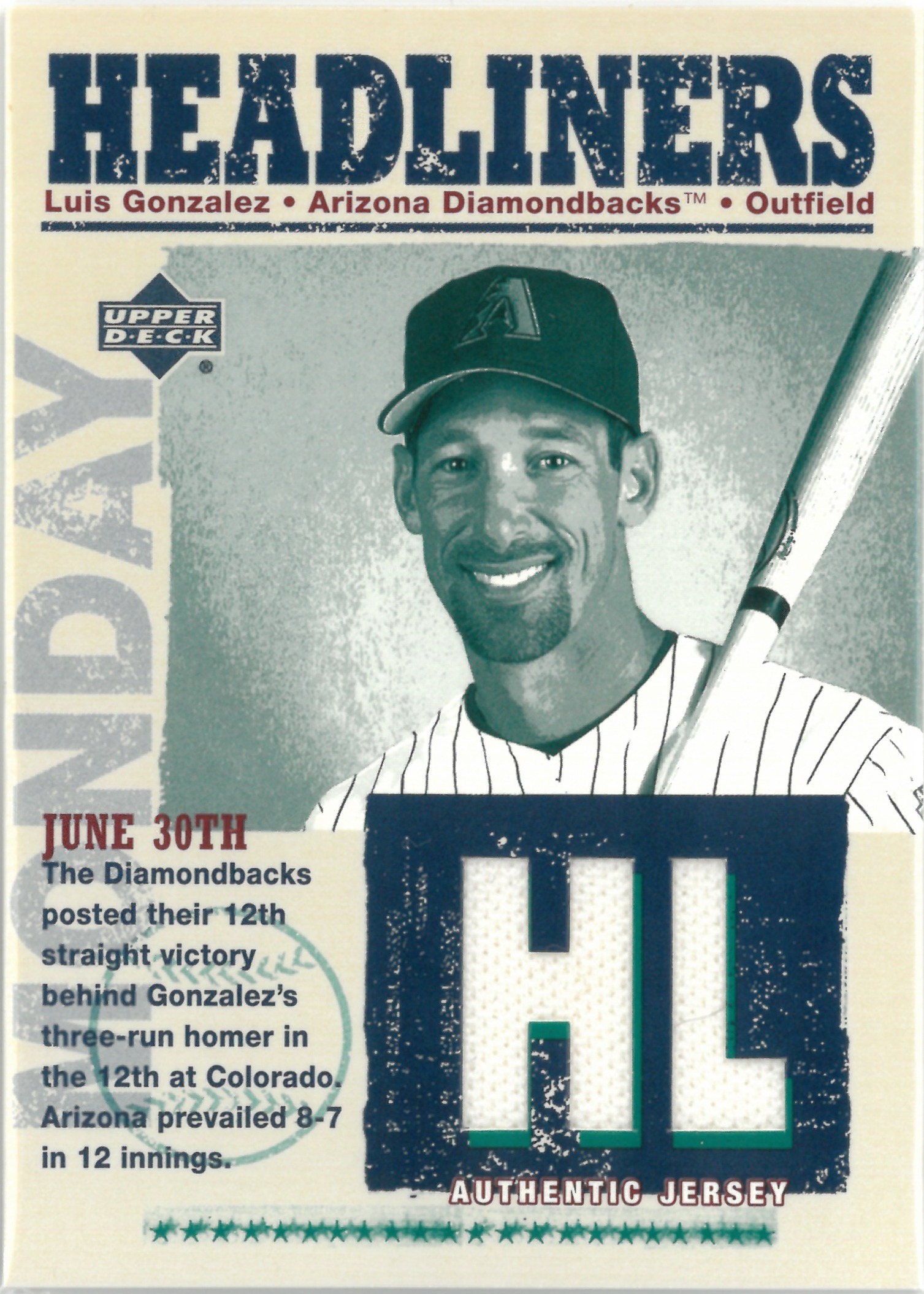 2003 Upper Deck "Luis Gonzalez" Relic #HL-LG(ルイス・ゴンザレス)