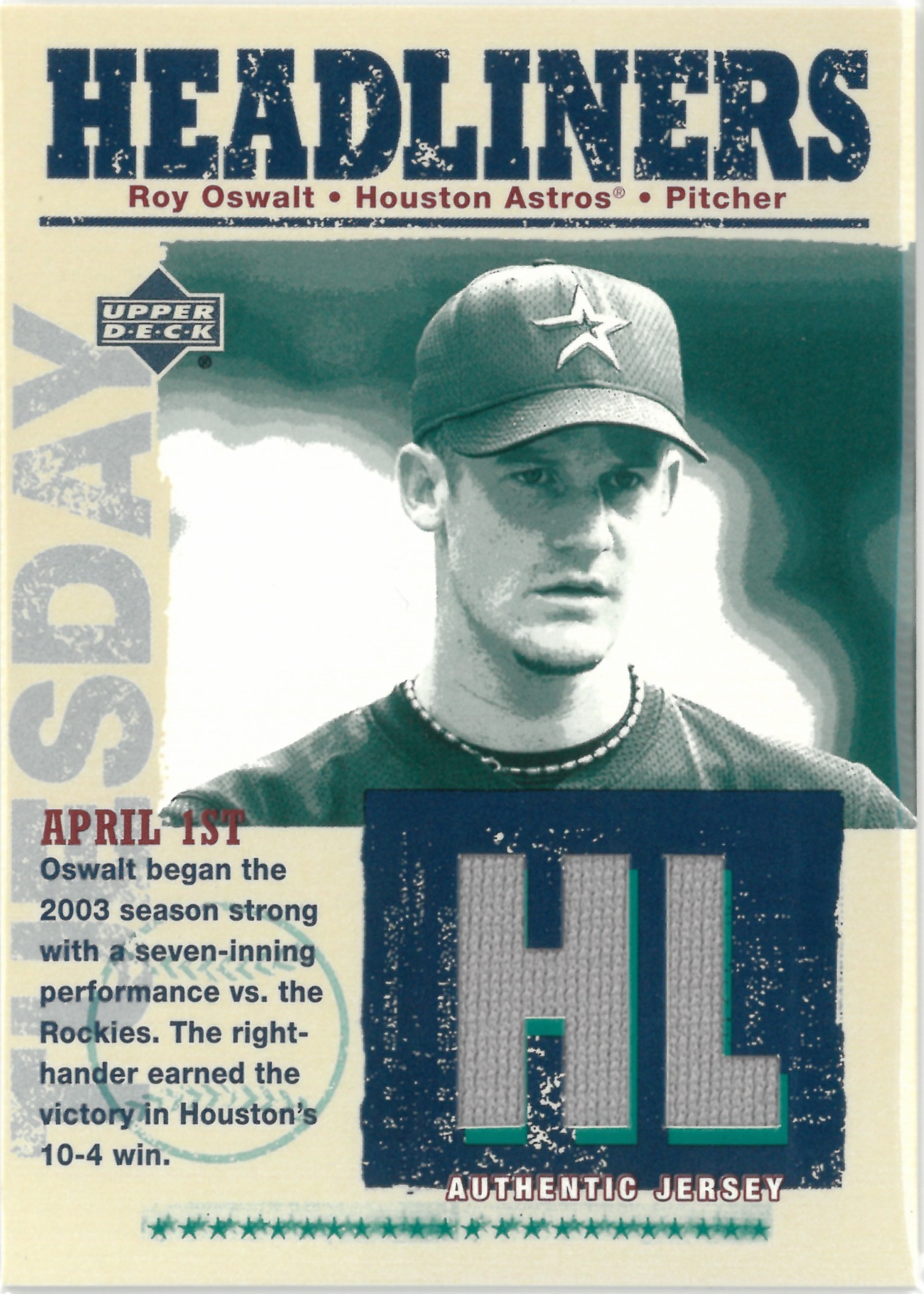 2003 Upper Deck "Roy Oswalt" Relic #HL-RO(ロイ・オズワルト)
