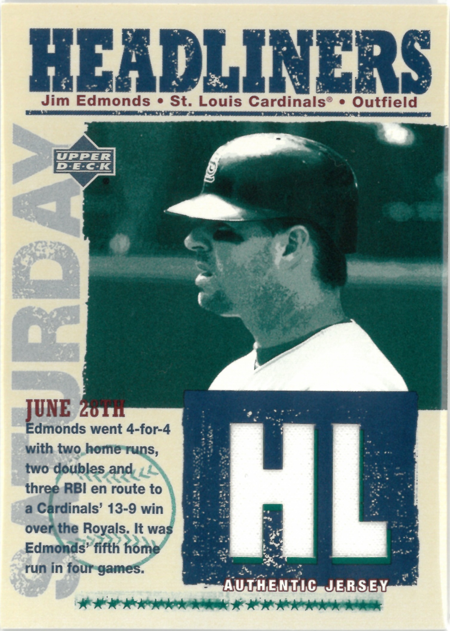 2003 Upper Deck "Jim Edmonds" Relic #HL-JE(ジム・エドモンズ)