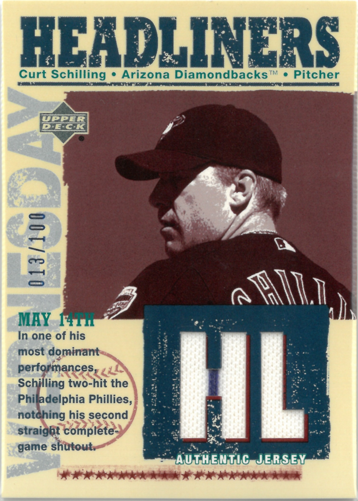 2003 Upper Deck "Curt Schilling" Relic【013/100】#HL-CS(カート・シリング)