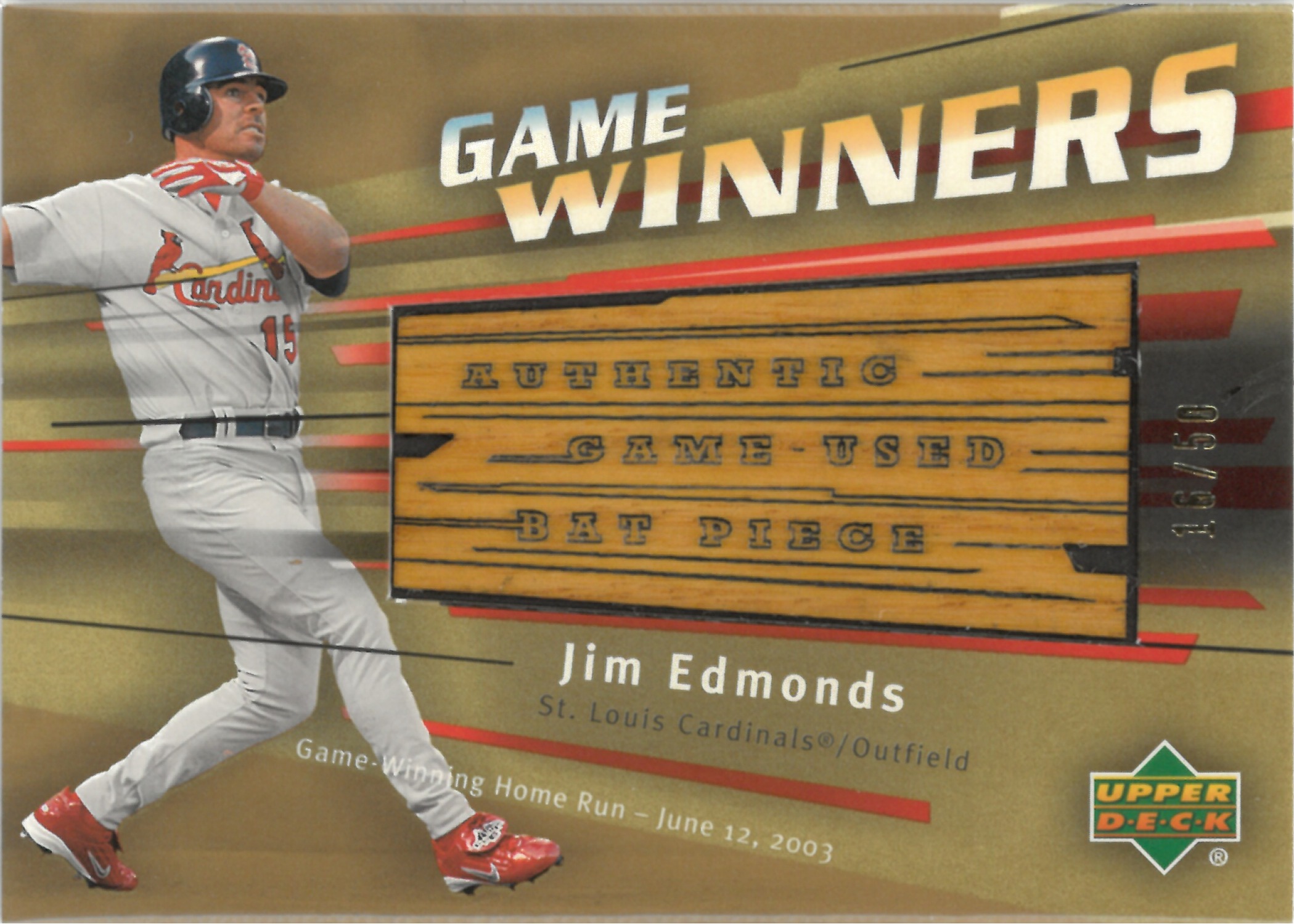 2004 Upper Deck "Jim Edmonds" Relic【16/50】#GW-JE(ジム・エドモンズ)